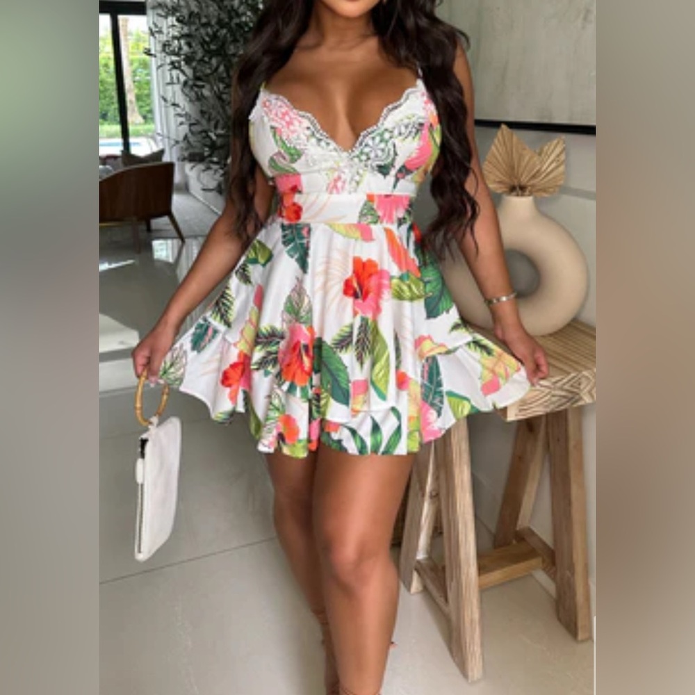 Roberto Cavalli White and Green Mini Dress